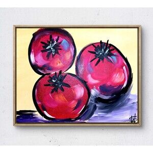 WS original tomatoes painting 14X11 canvas acrylic abstract modern kitchen art